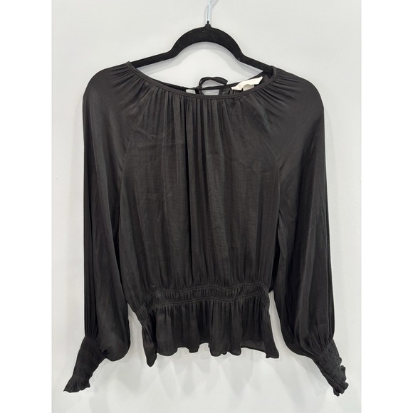 H&M Tops - H&M Black Peplum Blouse Womens Size 6 Sheer Long Sleeve Gothic Romantic